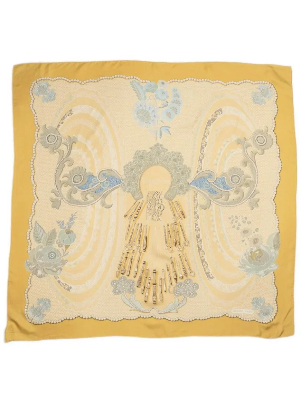Hermes Scarf Yellow Green Twill Silk